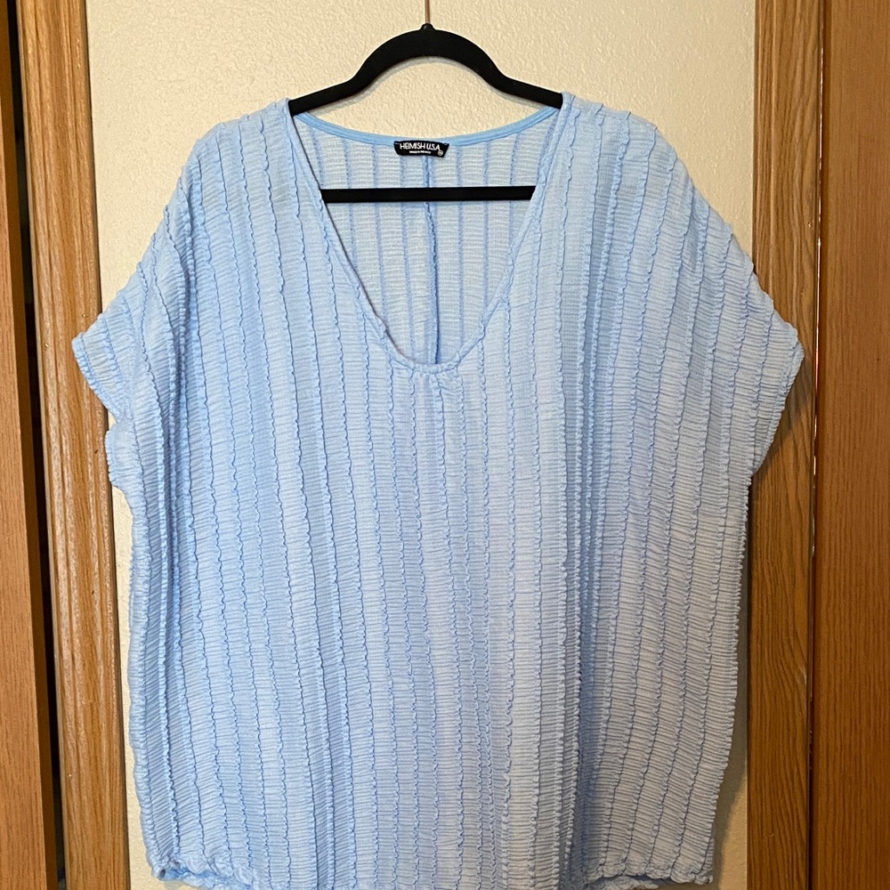 HEIMISH USA Light Blue Textured V-Neck Blouse
